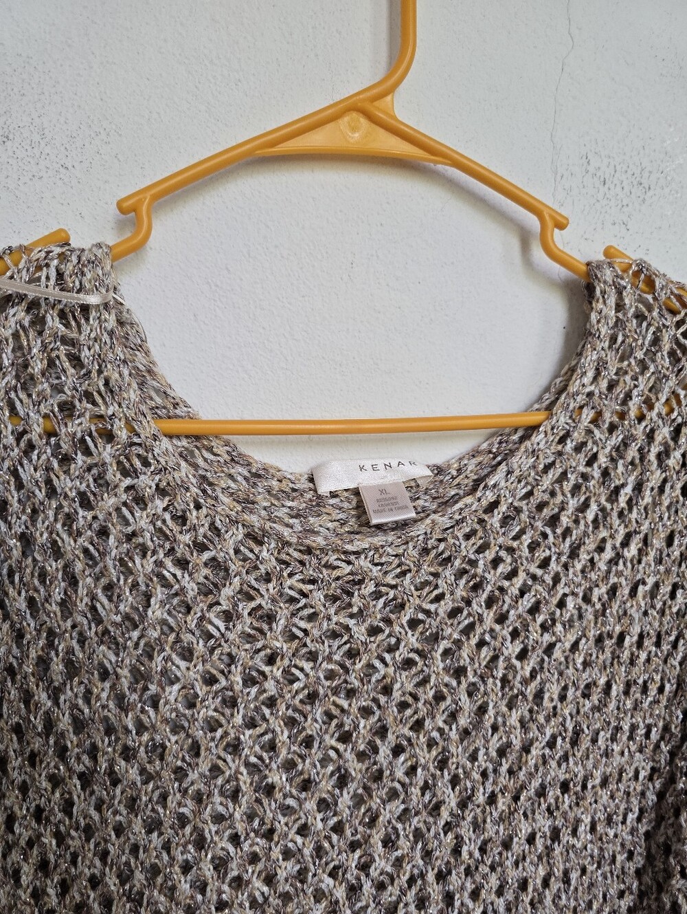 Kenar Open Knit Metallic Sweater XL Beige Marled Boho Crochet - Picture 11 of 14